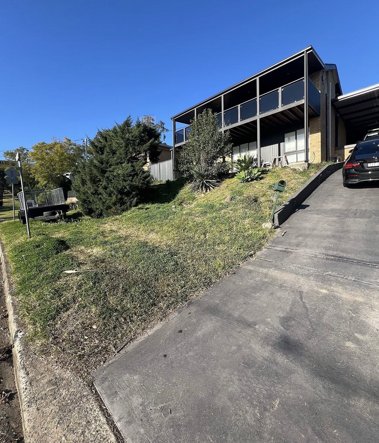 Overgrown slope before debris removal