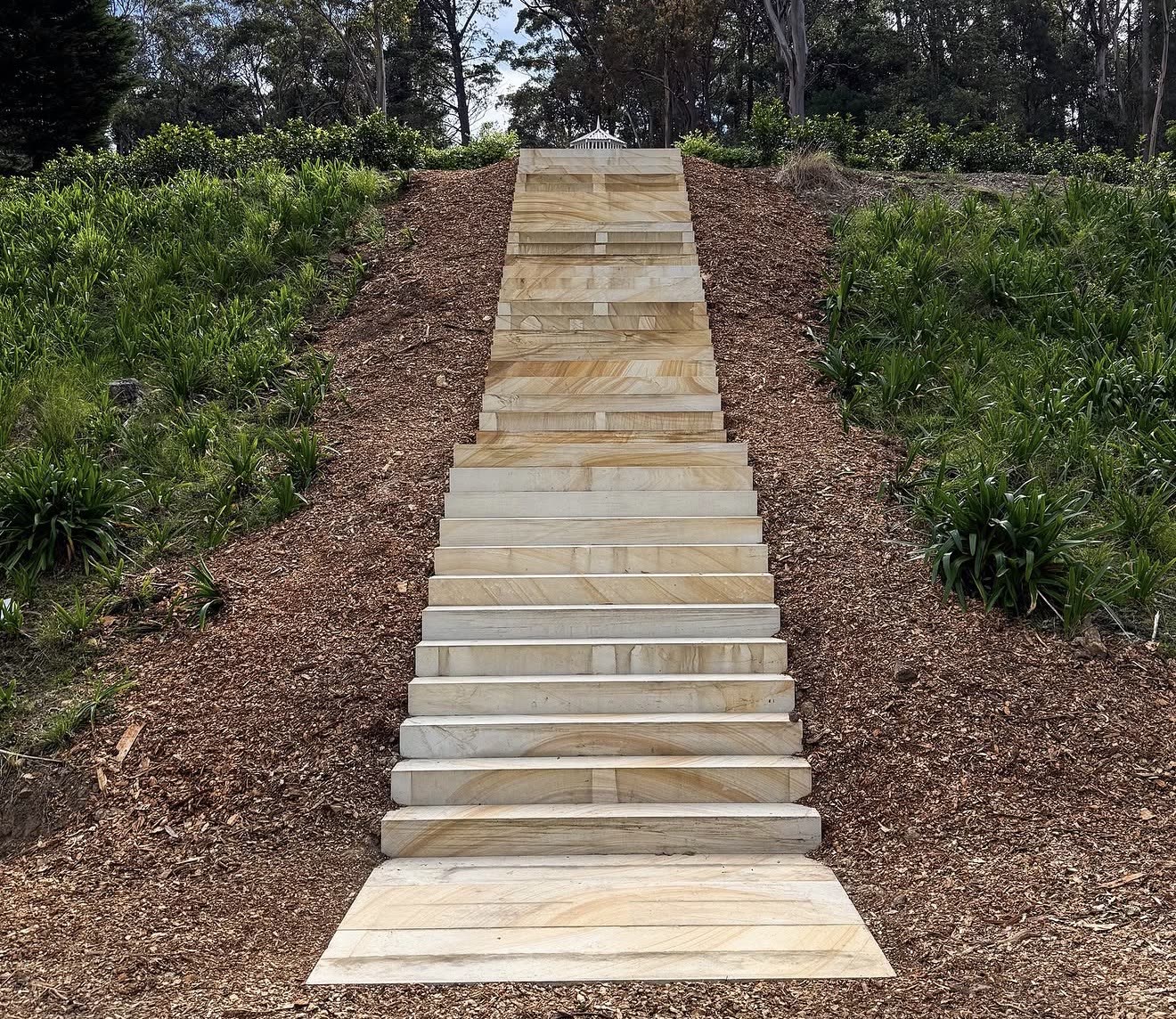 Hand-set sandstone stairs