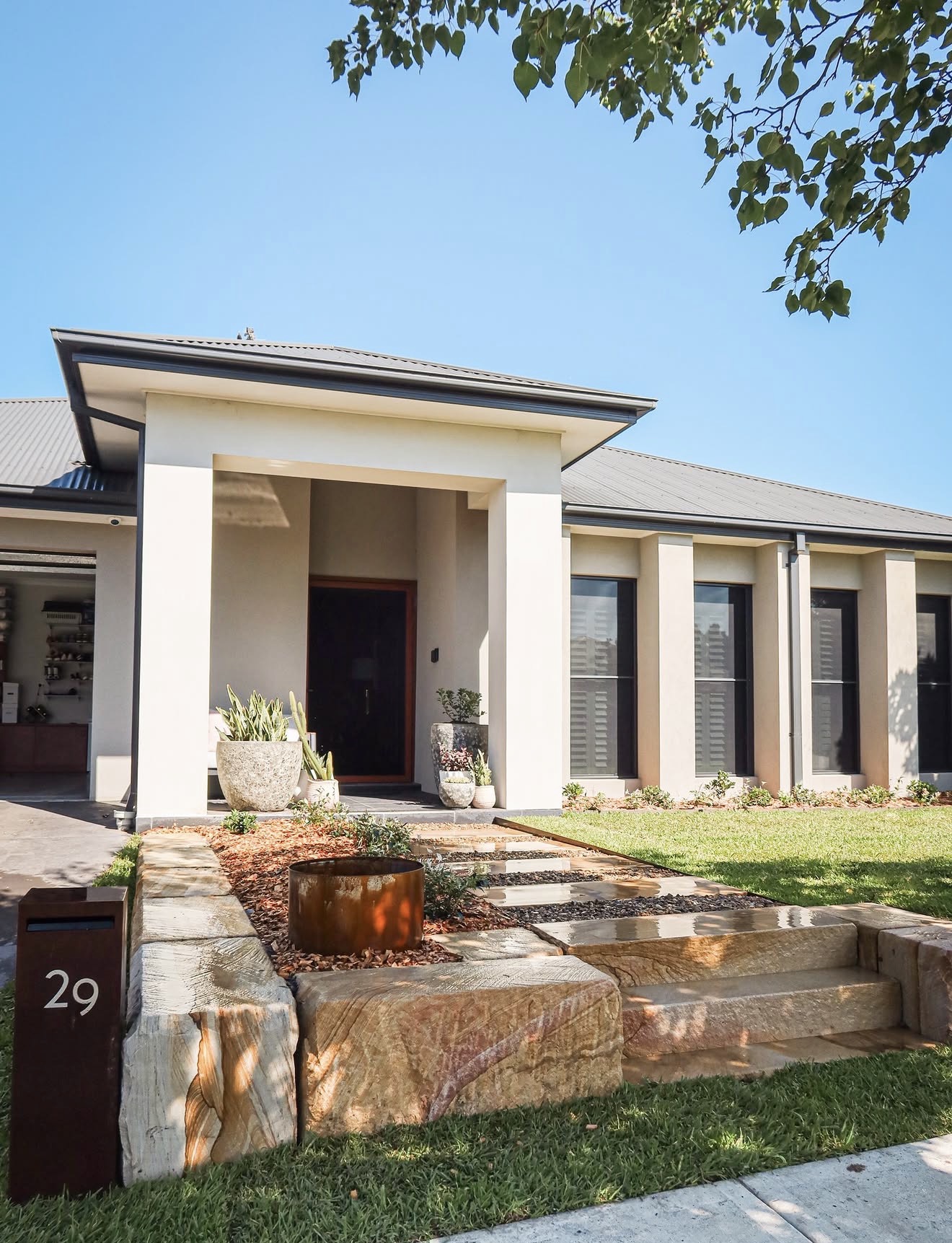 Sandstone block front entry and letterbox feature wall - Hawkesbury NSW